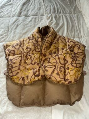 Celine Beige and Brown Quilted Scarf-Collar Puffer Vest